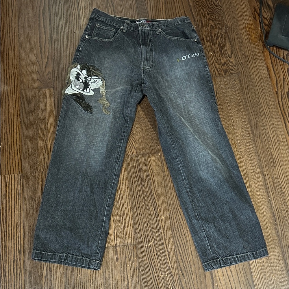 Vtg Lot 29 black gray Taz Looney Tunes baggy Y2K hip hop jeans 36